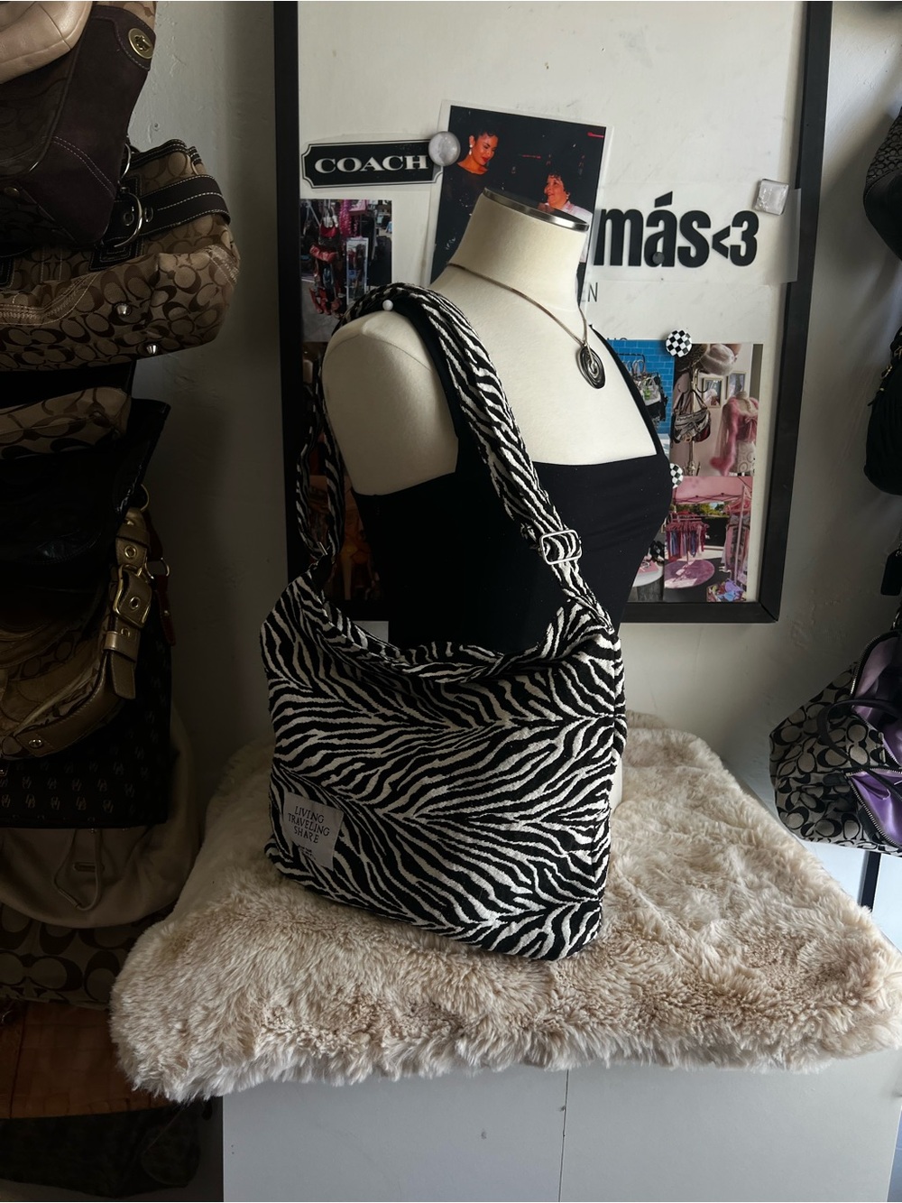 Zebra Print Shoulder Bag - Black & White